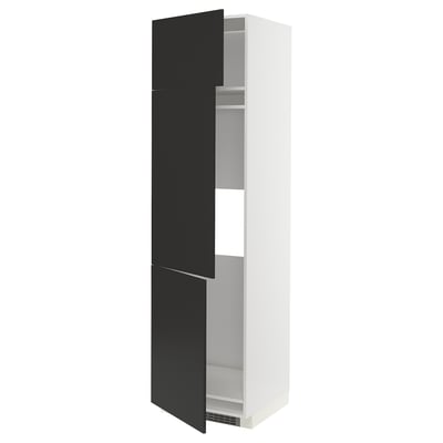 METOD Mueble alto para nevera, 3 puertas, blanco/Nickebo Antracita mate, 60x60x220 cm