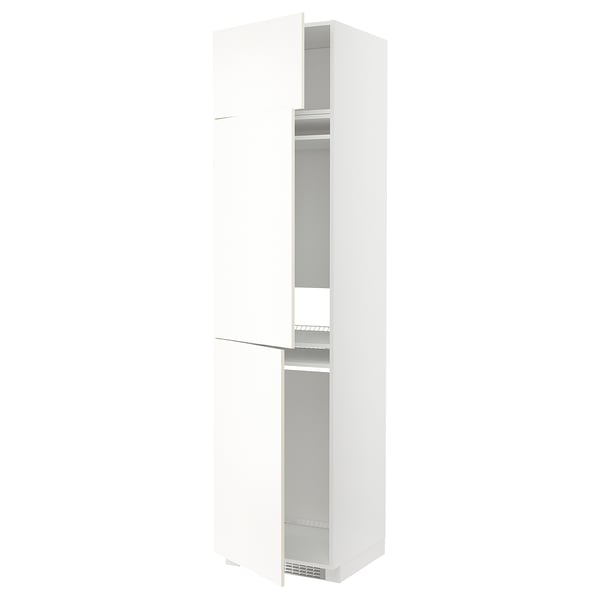 METOD Mueble alto para nevera, 3 puertas, blanco/Vallstena blanco, 60x60x240 cm