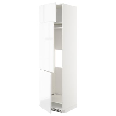 METOD Mueble alto para nevera, 3 puertas, blanco/Voxtorp Alto brillo/blanco, 60x60x220 cm