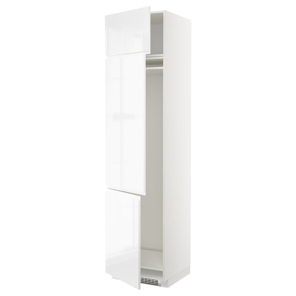 METOD Mueble alto para nevera, 3 puertas, blanco/Voxtorp Alto brillo/blanco, 60x60x240 cm