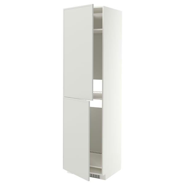 METOD Mueble alto para nevera, blanco/Aspudden gris claro, 60x60x220 cm