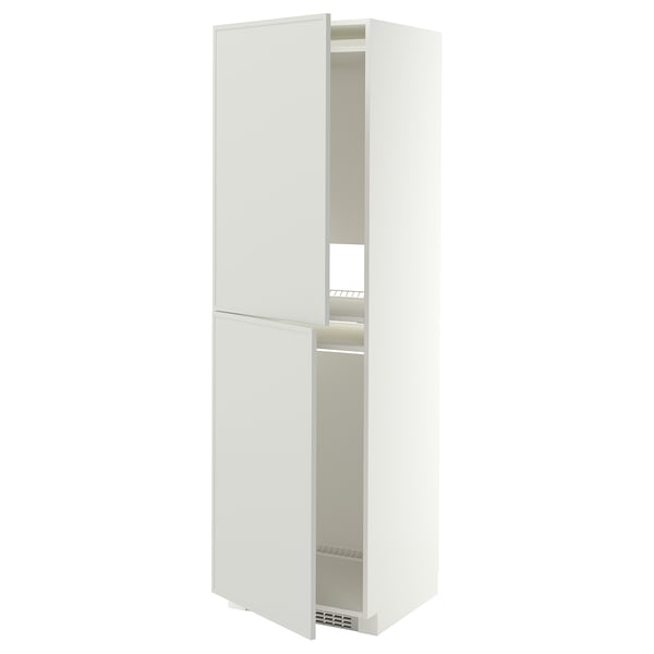METOD Mueble alto para nevera, blanco/Aspudden gris claro, 60x60x200 cm