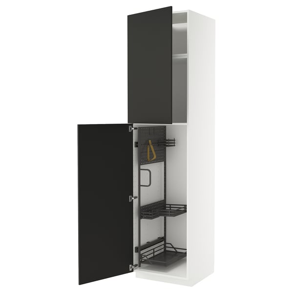 METOD Mueble alto para productos limpieza, blanco/Nickebo Antracita mate, 60x60x240 cm