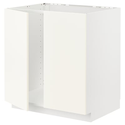 METOD Mueble para lavaplatos, 2 puertas, blanco/Vallstena blanco, 80x60 cm