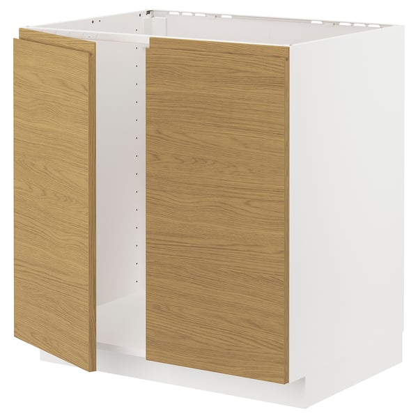 METOD Mueble para lavaplatos, 2 puertas, blanco/Voxtorp Efecto roble, 80x60 cm