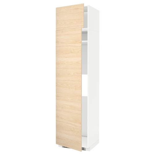 METOD Mueble para nevera con 2 puertas, blanco/Askersund Efecto fresno claro, 60x60x240 cm