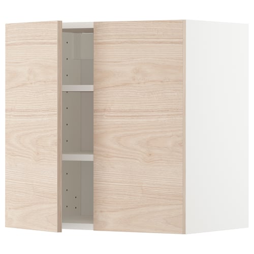 METOD Mueble pared+entrepaños y 2 puertas, blanco/Askersund Efecto fresno claro, 60x60 cm