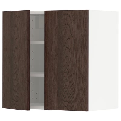 METOD Mueble pared+entrepaños y 2 puertas, blanco/Sinarp café, 60x60 cm