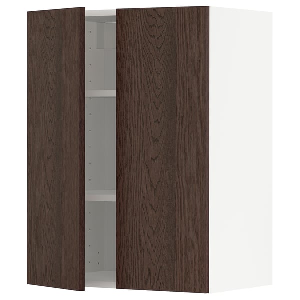 METOD Mueble pared+entrepaños y 2 puertas, blanco/Sinarp café, 60x80 cm