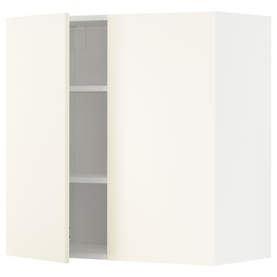 METOD Mueble pared+entrepaños y 2 puertas, blanco/Vallstena blanco, 80x80 cm