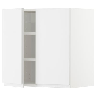 METOD Mueble pared+entrepaños y 2 puertas, blanco/Voxtorp Alto brillo/blanco, 60x60 cm