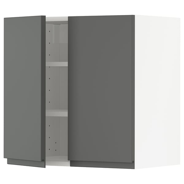 METOD Mueble pared+entrepaños y 2 puertas, blanco/Voxtorp gris oscuro, 60x60 cm