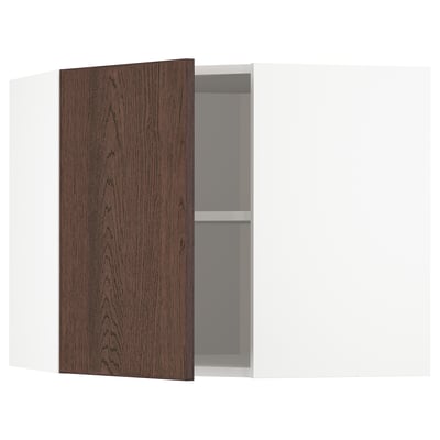 METOD Mueble pared esquinero + entrepaños, blanco/Sinarp café, 68x60 cm