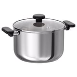 MIDDAGSMAT Olla con tapa, vidrio incoloro/Acero inoxidable, 5 l