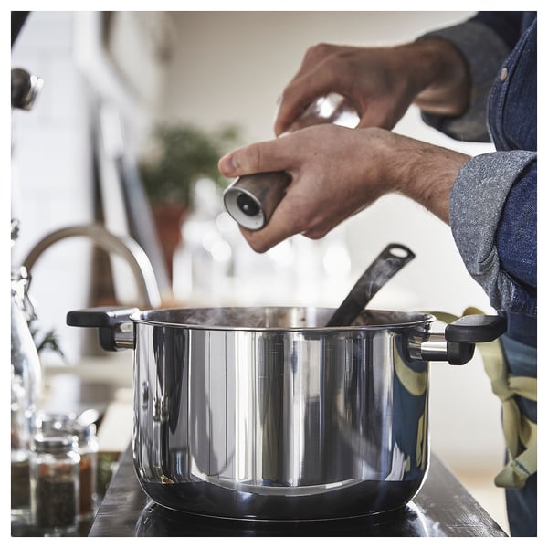 MIDDAGSMAT Olla con tapa, vidrio incoloro/Acero inoxidable, 5 l