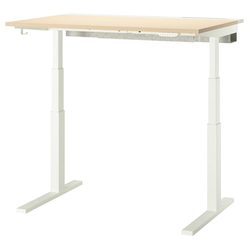 MITTZON Escritorio ajustable, eléctrico Chapa abedul/blanco, 120x80 cm