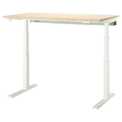 MITTZON Escritorio ajustable, eléctrico Chapa abedul/blanco, 140x80 cm