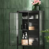 MOSSJÖN Vitrina con 2 puertas, gris oscuro, 60x34x146 cm