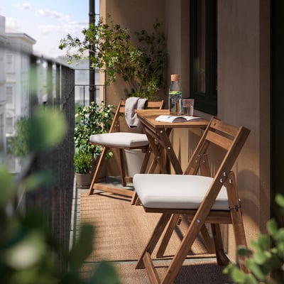 NÄMMARÖ Mesa y 2 sillas plegables, plegable tinturado café claro/Frösön/Duvholmen beige, 108x37 cm