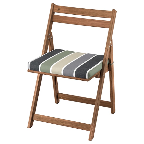 NÄMMARÖ Silla de exterior, plegable tinturado café claro/Frösön/Duvholmen a rayas
