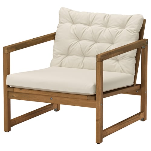 NÄMMARÖ Silla de exterior, tinturado café claro/Kuddarna gris beige