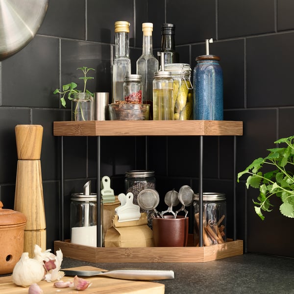 NÅLBLECKA Estante esquinero, metal/bambú para encimera de cocina