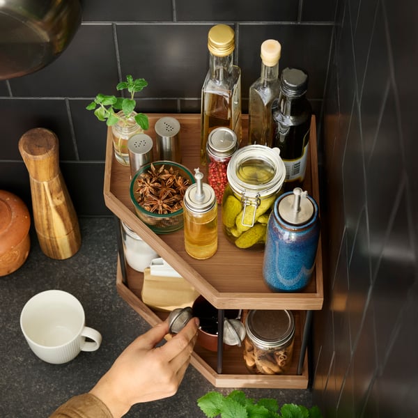 NÅLBLECKA Estante esquinero, metal/bambú para encimera de cocina