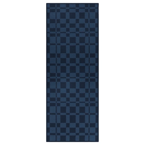 NATTÅG Alfombra de cocina, azul oscuro/A cuadros, 45x120 cm