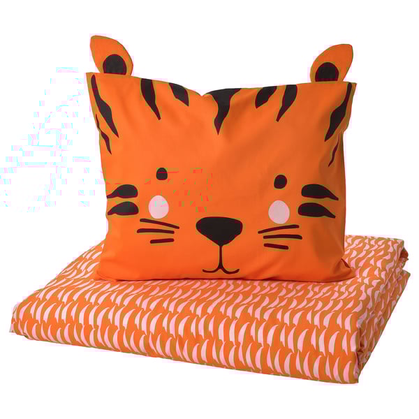 NATTHÄGER Funda de plumón y funda almohada, naranja/Tigre, 150x200/50x60 cm