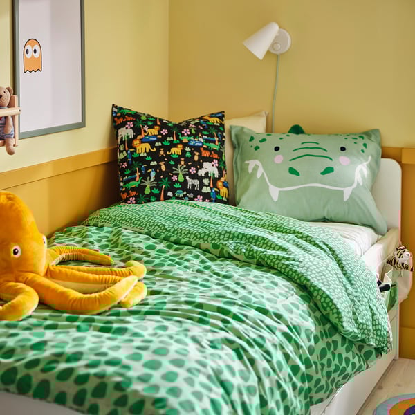 NATTHÄGER Funda de plumón y funda almohada, verde/cocodrilo, 150x200/50x60 cm