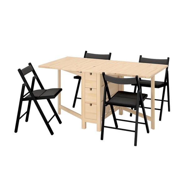 NORDEN / FRÖSVI Juego de comedor 4 puestos, abedul/Knisa gris oscuro, 26/89/152 cm