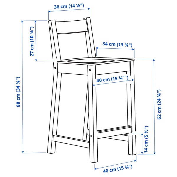 NORDVIKEN Silla de bar con espaldar, altura de bar/negro, 62 cm
