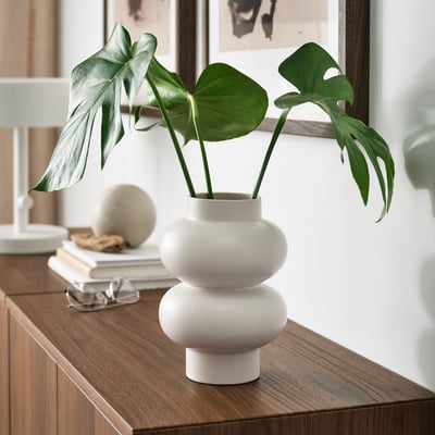 PÄRLHÄGG Florero, beige, 22 cm