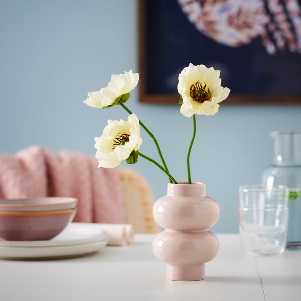 PÄRLHÄGG Florero, rosado claro, 14 cm