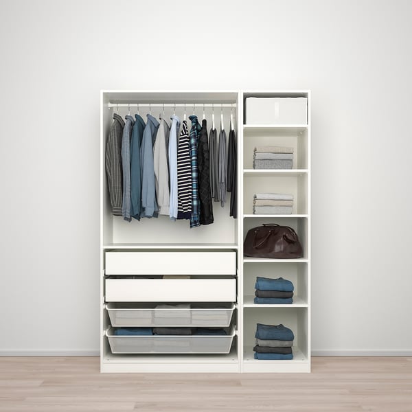 PAX / FARDAL/ÅHEIM Combinación de clóset, Alto brillo blanco/Espejo, 150x60x201 cm