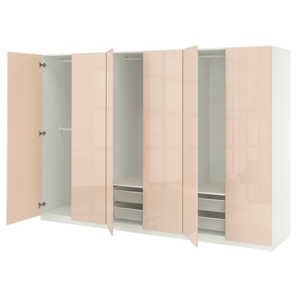 PAX / FARDAL Combinación de clóset, blanco/Alto brillo naranja claro, 300x60x201 cm