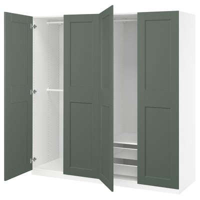 PAX / GRIMO Combinación de clóset, blanco/verde grisáceo, 200x60x201 cm