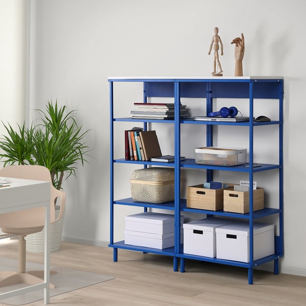 PLATSA Estantería, blanco/azul, 120x42x133 cm