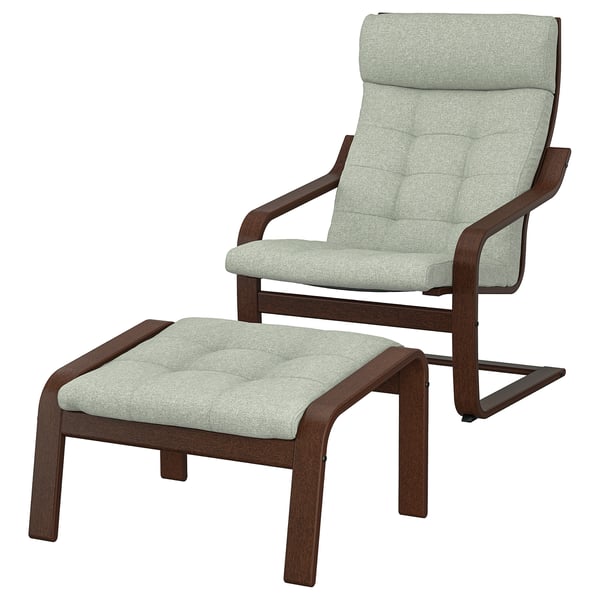 POÄNG Poltrona y reposapiés, café/Gunnared verde claro