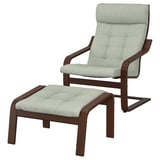 POÄNG Poltrona y reposapiés, café/Gunnared verde claro