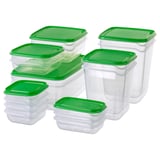 PRUTA Contenedor de alimentos, set de 17, transparente/verde