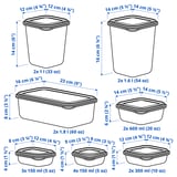 PRUTA Recipiente con tapa, juego de 17, verde