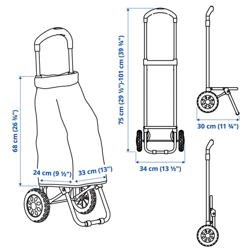 RADARBULLE Carrito de mercado, negro, 33x24x68 cm/38 l