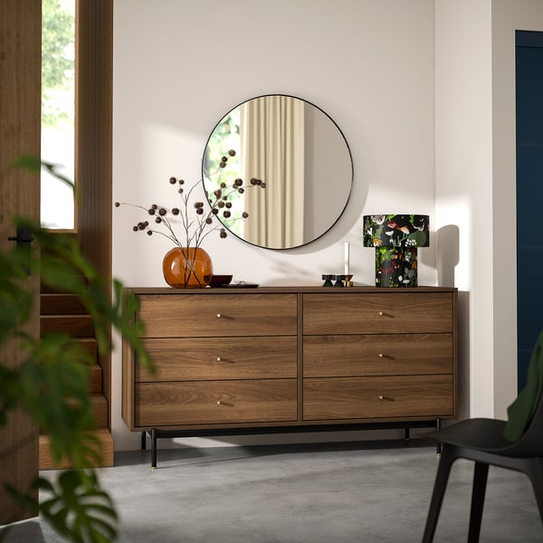 RÅDMANSÖ Cómoda de 6 cajones, café Efecto nogal, 159x48x81 cm