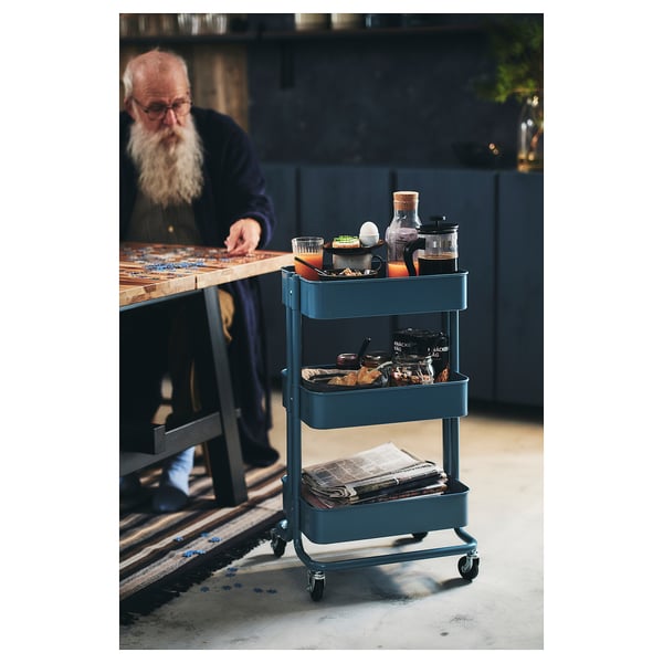 RÅSKOG Carrito, azul grisáceo, 35x45x77 cm