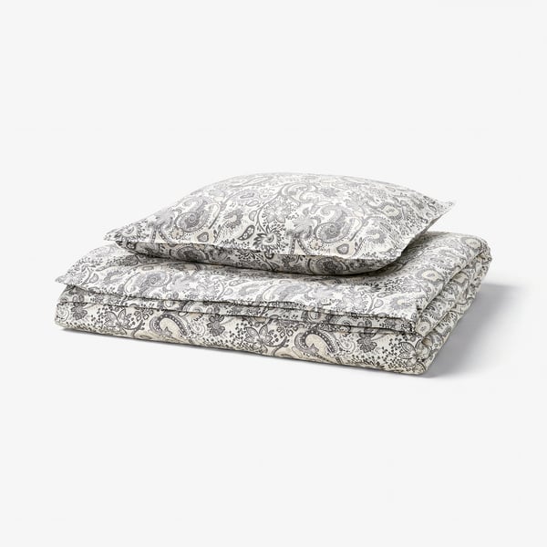RODGERSIA Funda de plumón y funda almohada, gris/blanco, 150x200/50x60 cm