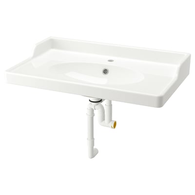 RUTSJÖN Lavamanos con sifón, blanco, 82x49 cm
