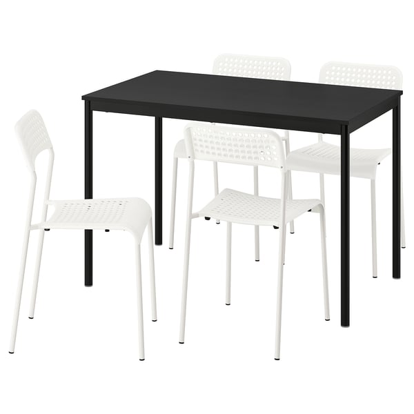 SANDSBERG Juego de comedor 4 puestos, negro negro/blanco, 110x67 cm