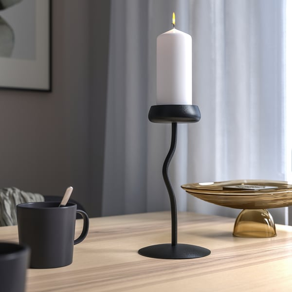 SILVERPÄRON Candelabro portavela, negro, 24 cm