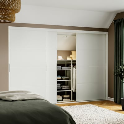 SKYTTA / TJÖRHOM Puerta corrediza combi, blanco/blanco, 301x205 cm